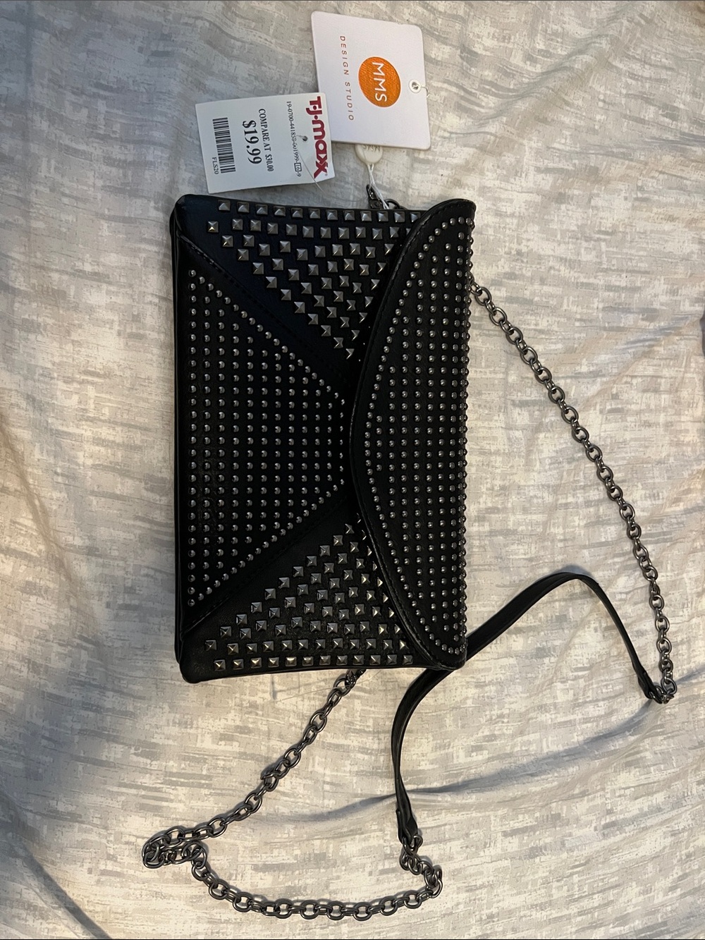 MMS Design Studio Black Studded Envelope Crossbody Clutch